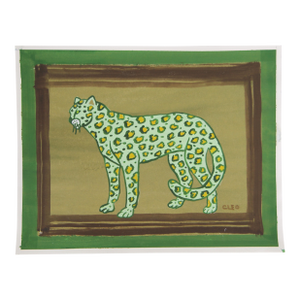 Leopard Expressionism Folk Art Safari Green Brown Sienna Original Painting Cleo Plowden