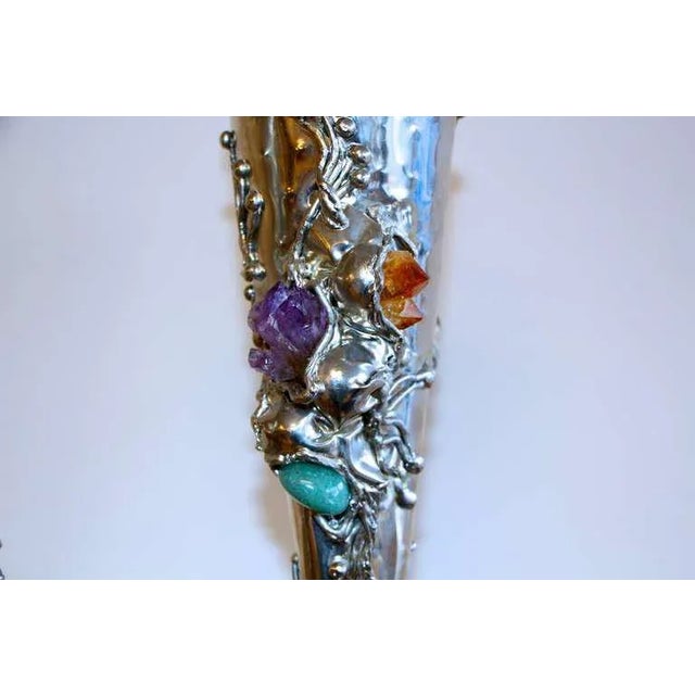 Metal Metal Vases With Semi-Precious Stones For Sale - Image 7 of 11