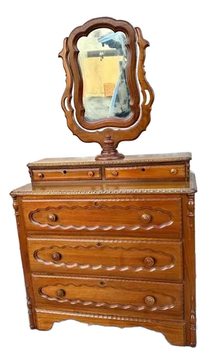 19th Century Antique Victorian Style Walnut Drawer Chest With Mirror