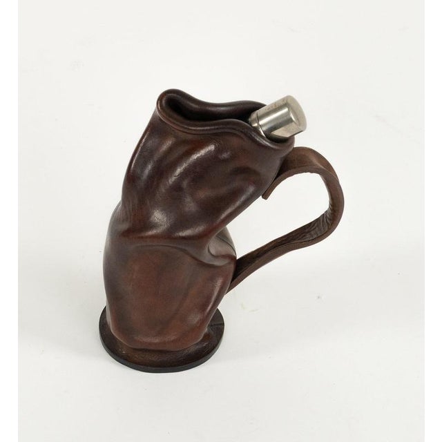Mid-Century Liqueur Bottle in Brown Leather and Glass, Italy, 1960s For Sale - Image 6 of 14