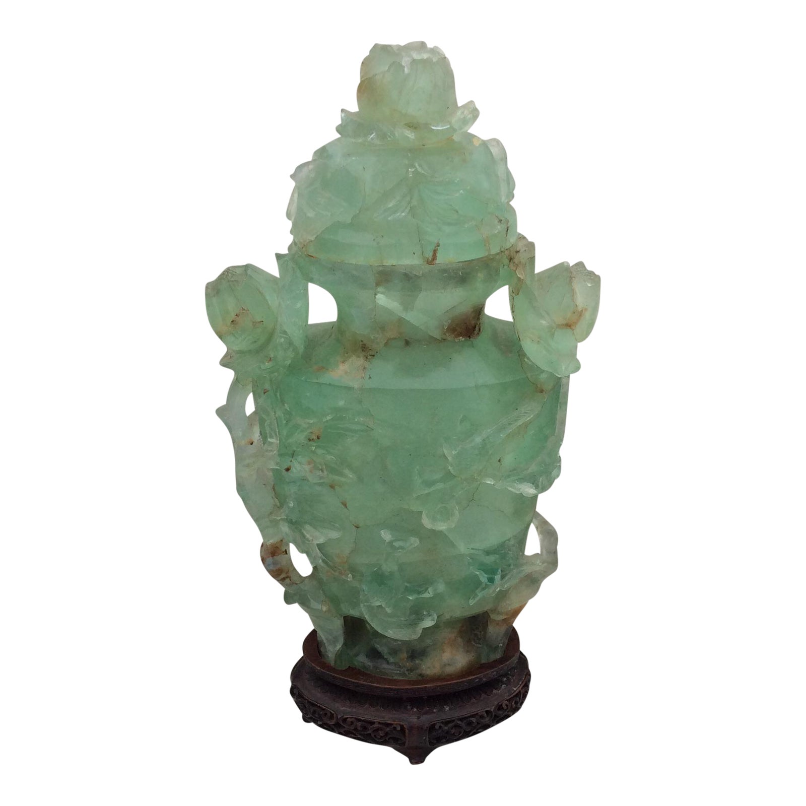 Chinese Carved Fluorite Jade Vase with Lid Chairish