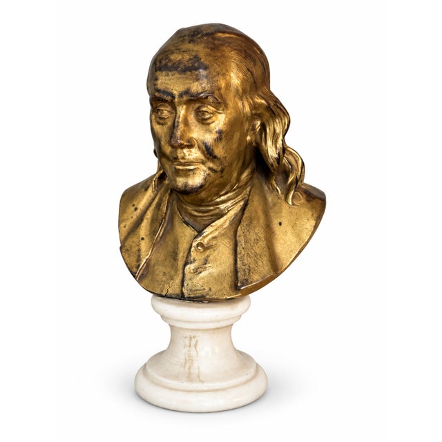 Mid 19th Century 19th Century French Gilt Bronze Bust of Benjamin Franklin After Houdon on Marble For Sale - Image 5 of 11