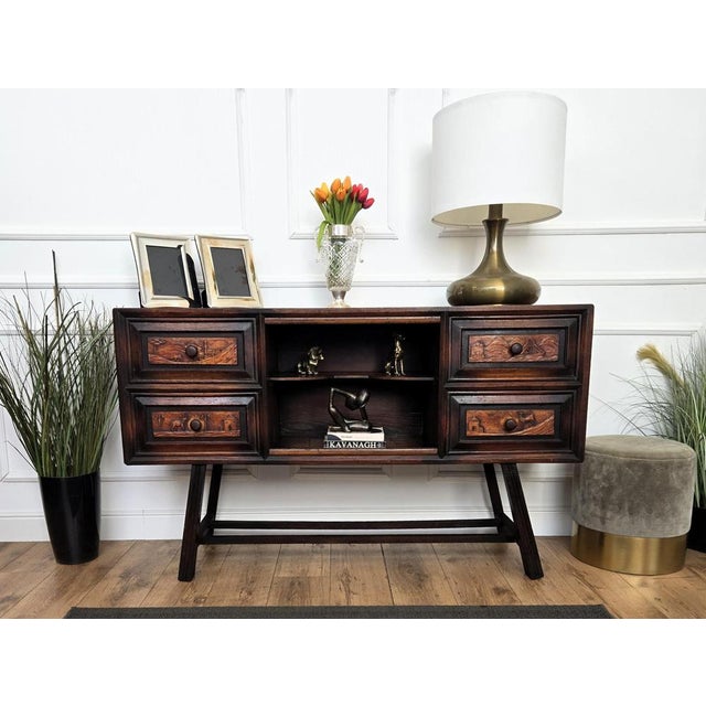 Beautiful Italian sideboard credenza cabinet in typical Alpine rutic style with the strong raw wood construction completed...