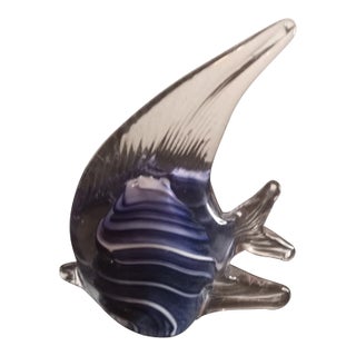 1980s Murano Style Art Glass Blue Swirl Fish Figurine For Sale