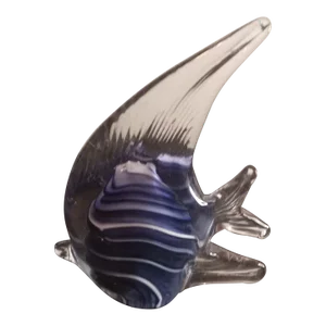 1980s Murano Style Art Glass Blue Swirl Fish Figurine