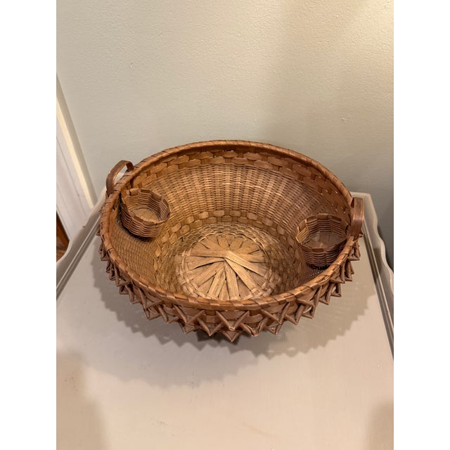 Rare Early 20th Century Double Handled Porcupine Coil Curl Basket With Miniature Interior Pockets For Sale - Image 4 of 10