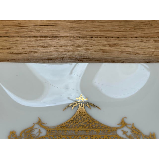 White 1950s Signed Lee Hager Chinoiserie Milk Glass Dish For Sale - Image 8 of 11