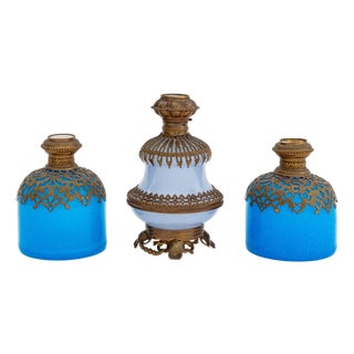 French Art Glass Stoppered Bottles, 3 For Sale
