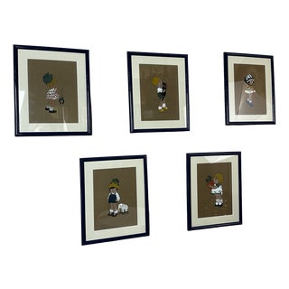M. Vanasek, Figurative Composition, 1920s, Paper, Framed, Set of 5 For Sale