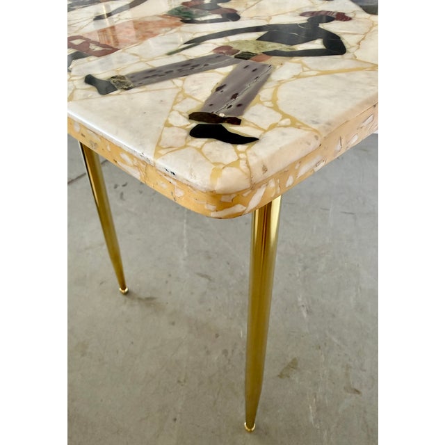 Metal 1960s Vintage Pietra Dura Marble/Stone Inlay Console Table/Small Table/Desk For Sale - Image 7 of 14