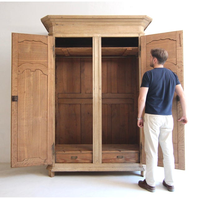Wood 19th Century Belgian Bleached Oak Wardrobe For Sale - Image 7 of 18