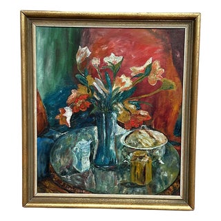 Scandinavian Artist, Vase, 1960s, Oil on Panel, Framed For Sale