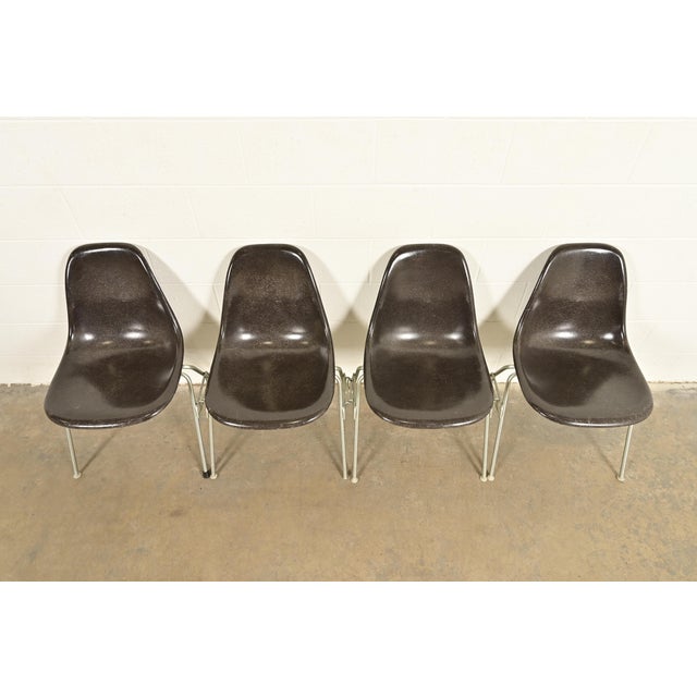 1980s Charles & Ray Eames for Herman Miller DSS Seal Brown Stacking Shell Chairs | Set of Four For Sale - Image 5 of 15