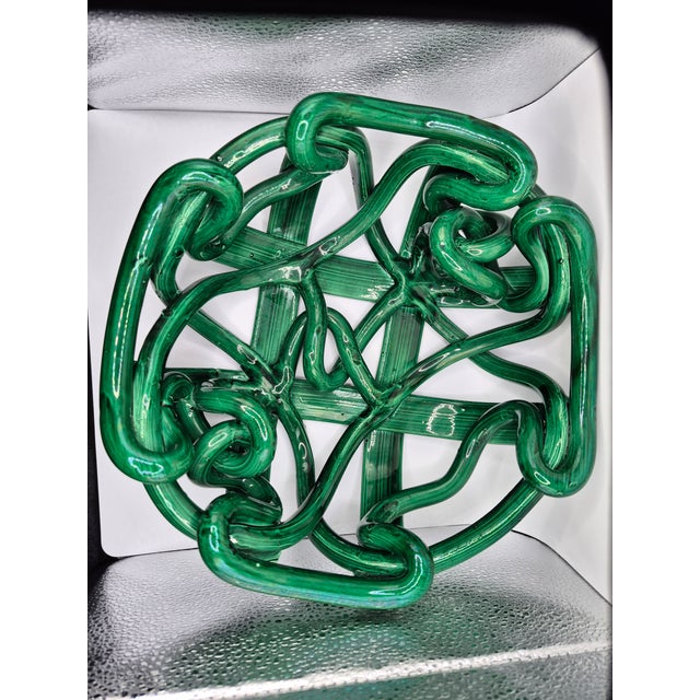 Postmodern Green Ceramic Braided Woven Abstract Centerpiece Bowl For Sale - Image 11 of 11