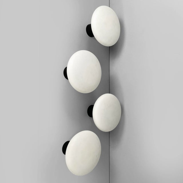 Mid-Century Modern Italian Wall Lamps in Opaline Glass and Black Metal, 1950s, Set of 4 For Sale - Image 4 of 13