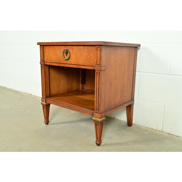 Henredon Henredon French Regency Louis XVI Carved Walnut Nightstand, Circa 1960s For Sale - Image 4 of 18