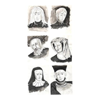 Original 1971 Ink Portrait Paintings – Historical Figure Portrait Studies (Set of 6) For Sale