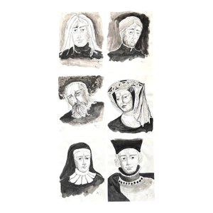 Original 1971 Ink Portrait Paintings – Historical Figure Portrait Studies (Set of 6)