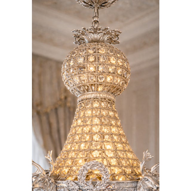 French Circa 1980 Artisan Louis XVI Rococo Silver Bronze Chandelier For Sale - Image 3 of 8