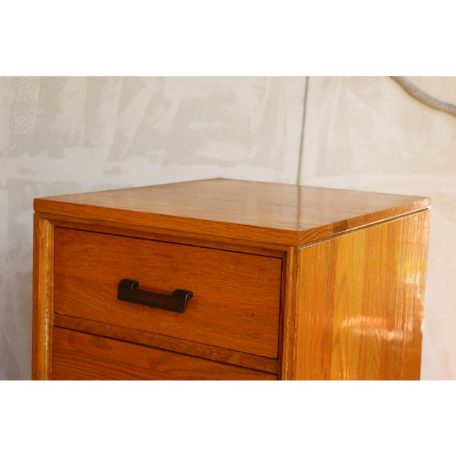 Vintage Pair of 1940s Solid Oak Nightstands For Sale - Image 12 of 18