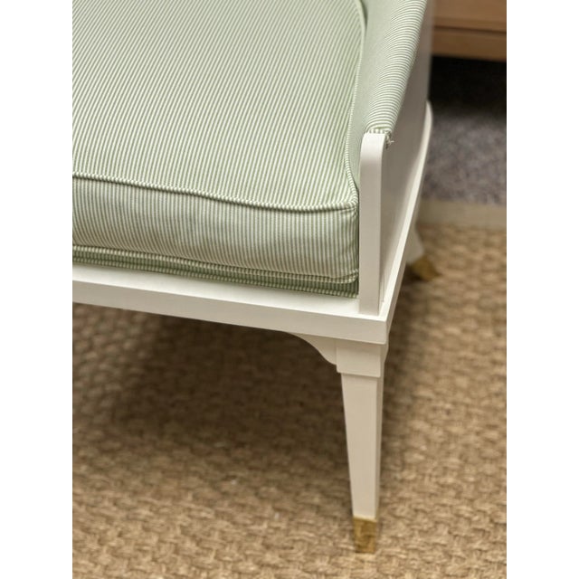 Wood Hickory Chair “Warren” Neoclassical Gondola Dining or Accent Chairs- Pair in Bm White Dove With Kravet Leaf Green Stipe For Sale - Image 7 of 7