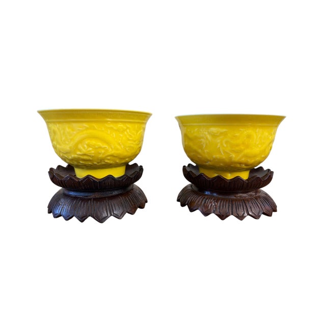 Pair of Vintage Chinoiserie Solid Stands Wood in the Graceful Lotus Flower Form 4.5" D For Sale - Image 4 of 6