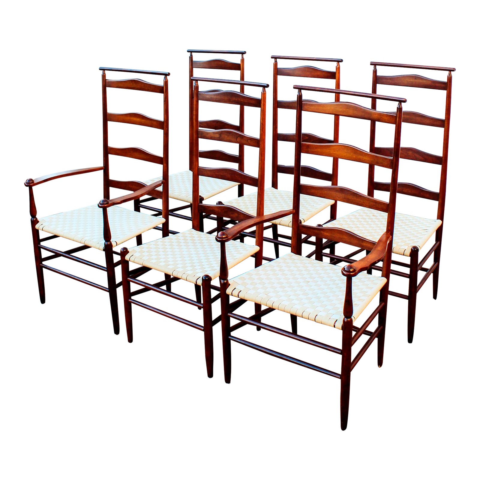 Vintage Nichols & Stone Ladder Back Dining Chairs W/ Woven Shaker Tape