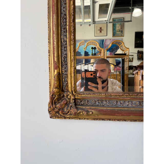 Antique 19th Century French Rococo Distressed Giltwood Wall Mirror For Sale - Image 10 of 12