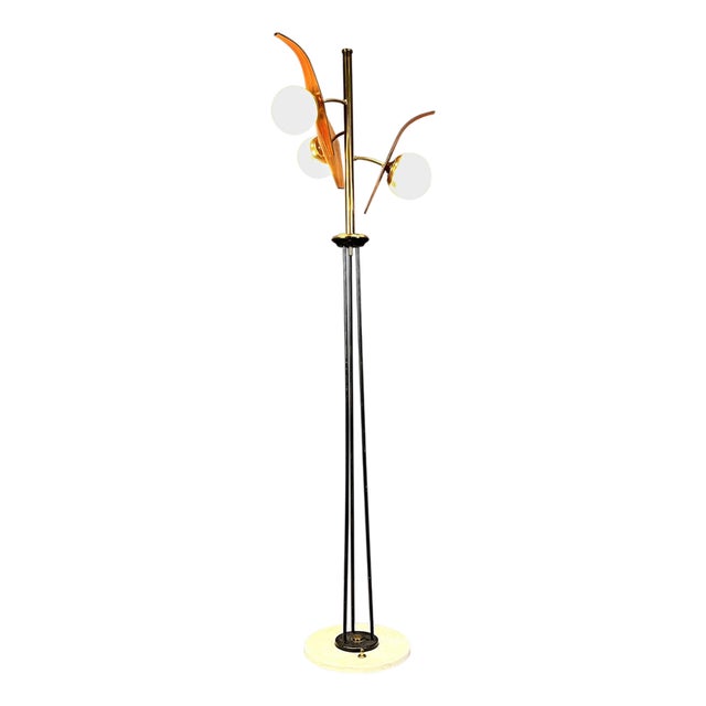 Mid-Century Italian Floor Lamp with Glass by Stilnovo, 1950s For Sale