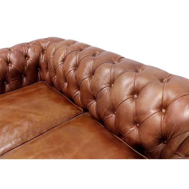 Pasargad Home Genuine Leather Chester Bay Tufted Loveseat For Sale In New York - Image 6 of 10