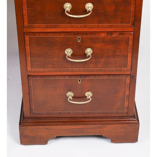 Wood Antique Victorian Crossbanded and Inlaid Flame Mahogany Pedestal Desk, 19th Century For Sale - Image 7 of 16