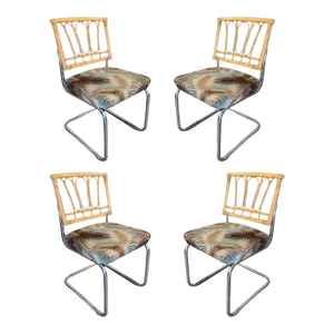 Rare Restored Marcel Breuer Rattan Back Chrome "Cesca" Chairs by Virco, Set of 4