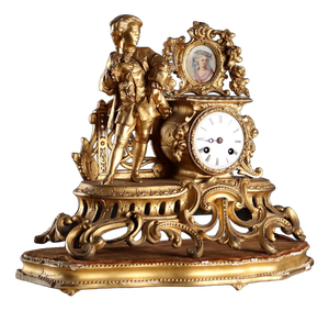 Antique Clock with Gilded Antimony Wooden Base, 1800s