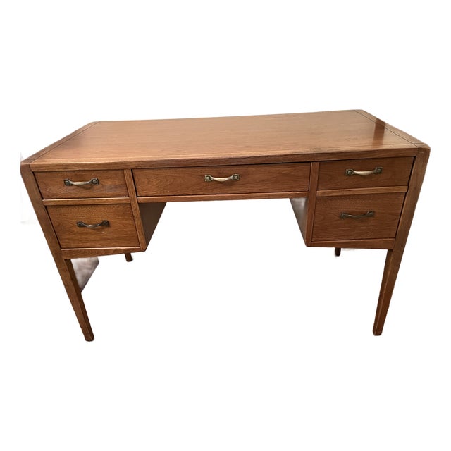 Vintage 1950s Sligh Cross Country Oak Desk – Grand Rapids Chair Co. Mid-Century Modern For Sale