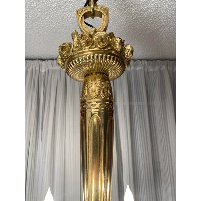 Large French Art Deco Bronze d'Ore Chandelier Attributed to Sue Et Mare, Parisian For Sale - Image 9 of 15