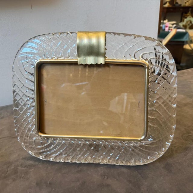 Glass 1990s Barovier Style Art Deco Murano Glass and Brass Horizontal Picture Frame For Sale - Image 7 of 12