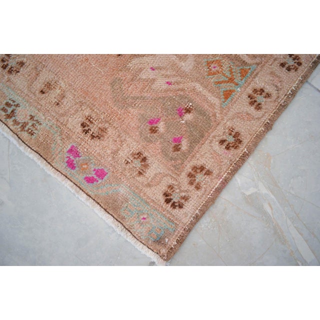 1960s Front of Bath Sink Rug Hand Made Kitchen Mat Muted Color Small Rug Laundry Room Decor - 1'10" X 3'7" For Sale - Image 10 of 18