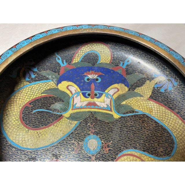 Antique 19th Century Handmade Chinese Cloisonné Brass Centerpiece Dragon Bowl For Sale - Image 10 of 16