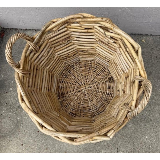 Folk Art 1940s Large Bent Wood Wicker Laundry Basket For Sale - Image 3 of 7