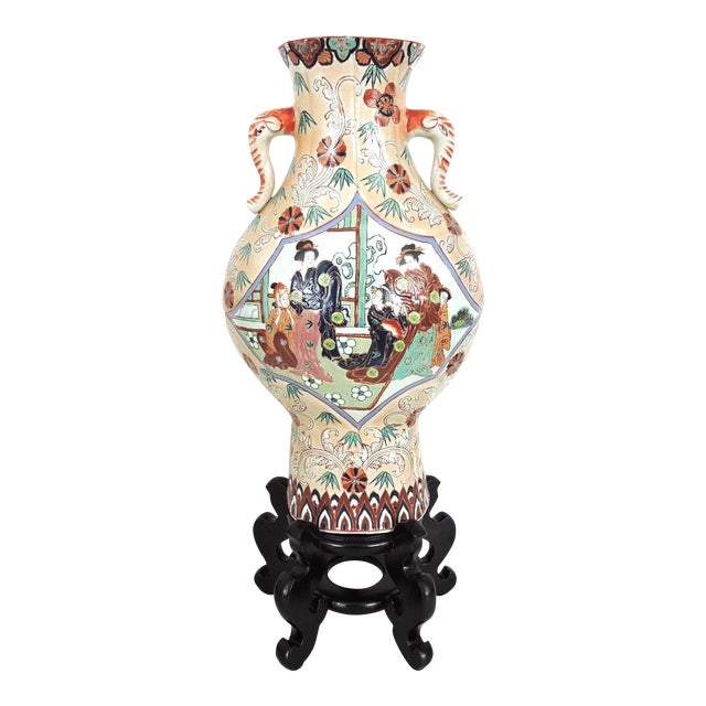 Antique Chinese Mandarin Pavillon Ceramic Vase With Elephant Handles Hong Kong Chairish