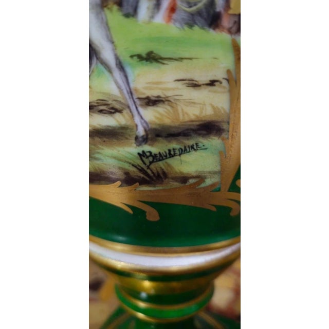 Napoleon I Decorative Vase in Green and Gold Porcelain For Sale - Image 6 of 8