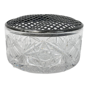 Antique Cut Glass Powder Jar or Vase With Silver Lid