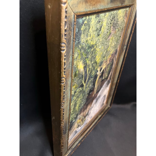 1950s Mid-Century Modern Rustic Deer Woodland Oil Painting With Heavy Impasto – Signed & Framed For Sale - Image 10 of 12