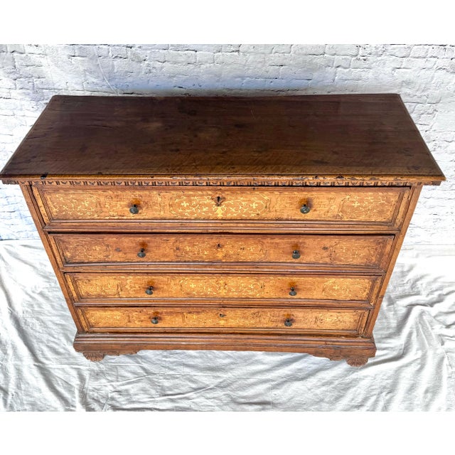 Wood 17th Century Italian Marquetry Inlaid Four Drawer Chest For Sale - Image 7 of 11
