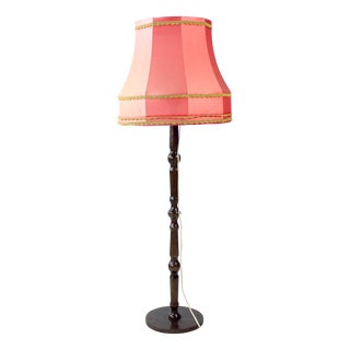 Vintage Freestanding Floor Lamp with Original Pink Fabric Shade, Czechoslovakia, 1960s For Sale