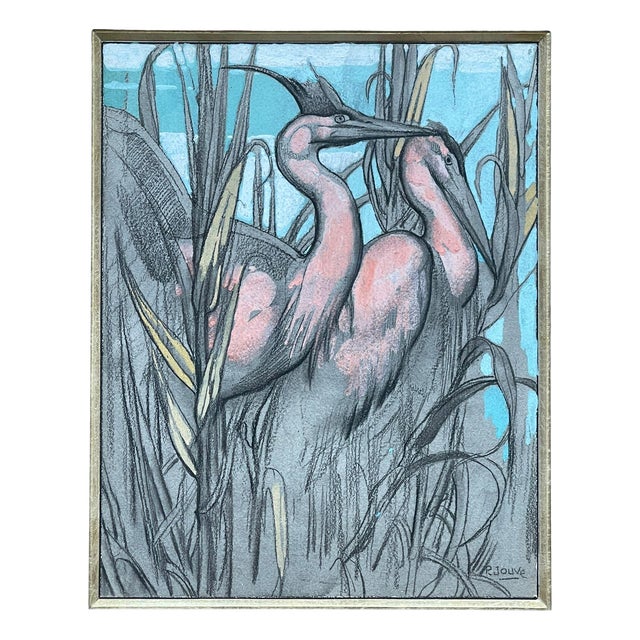 Paul Jouve, The Two Herons, 20th Century, Mixed Media For Sale