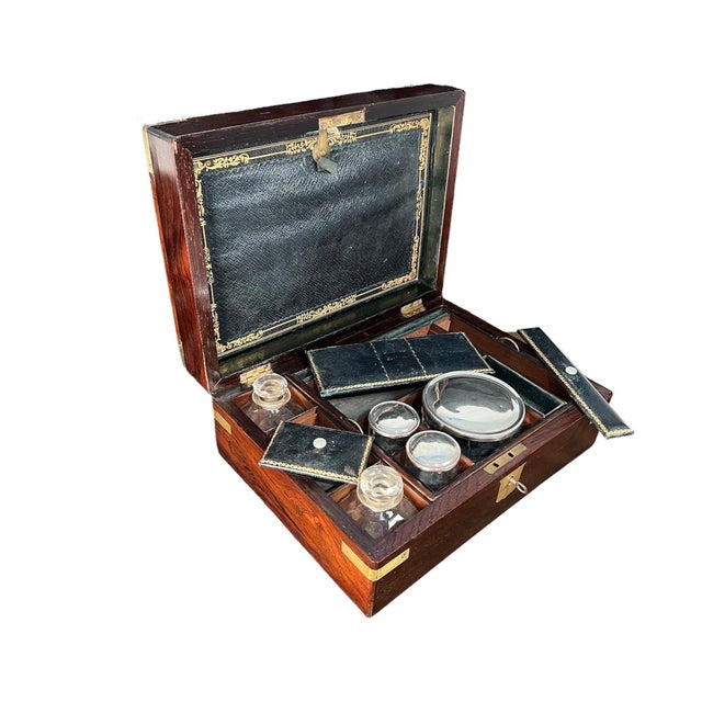 Wood Regency Brass Bound Rosewood Fitted Traveling Dressing Box For Sale - Image 7 of 11