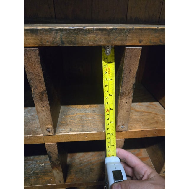 Antique Primitive Wood General Store Cubby Cabinet – Vintage Pigeonhole Organizer For Sale - Image 9 of 12