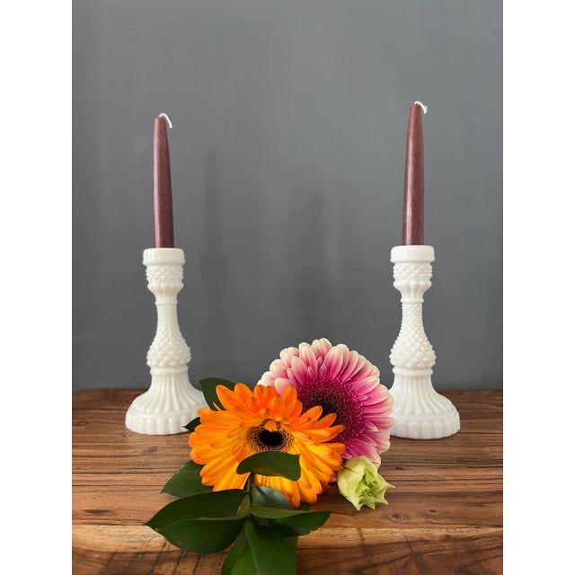 1960s Set of Two Vintage 1960s Milk Glass Candle Holders For Sale - Image 5 of 8