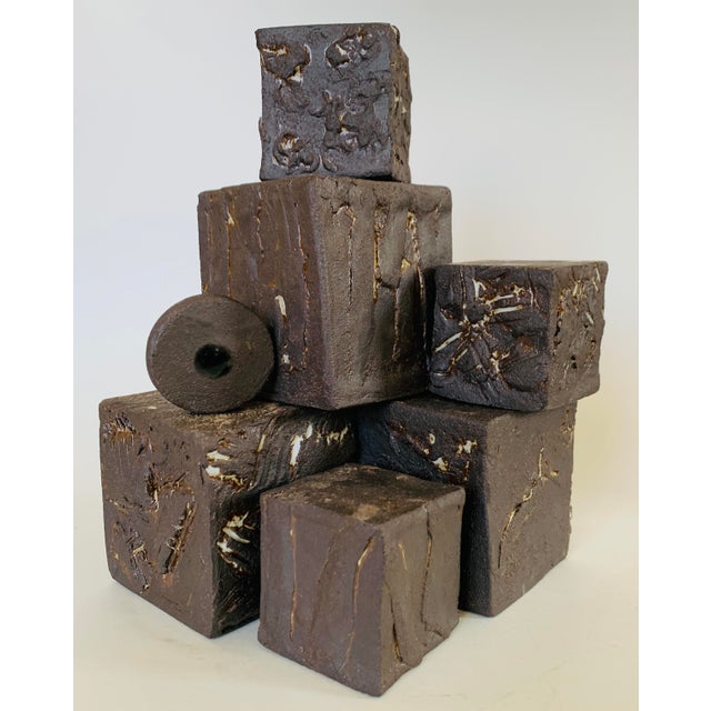 Ceramic "Cubism Extreme" Artisan Ceramic Black Cubes Set of 6 For Sale - Image 7 of 11